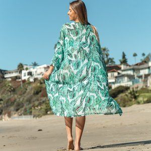 Long sleeve leaf print cover up